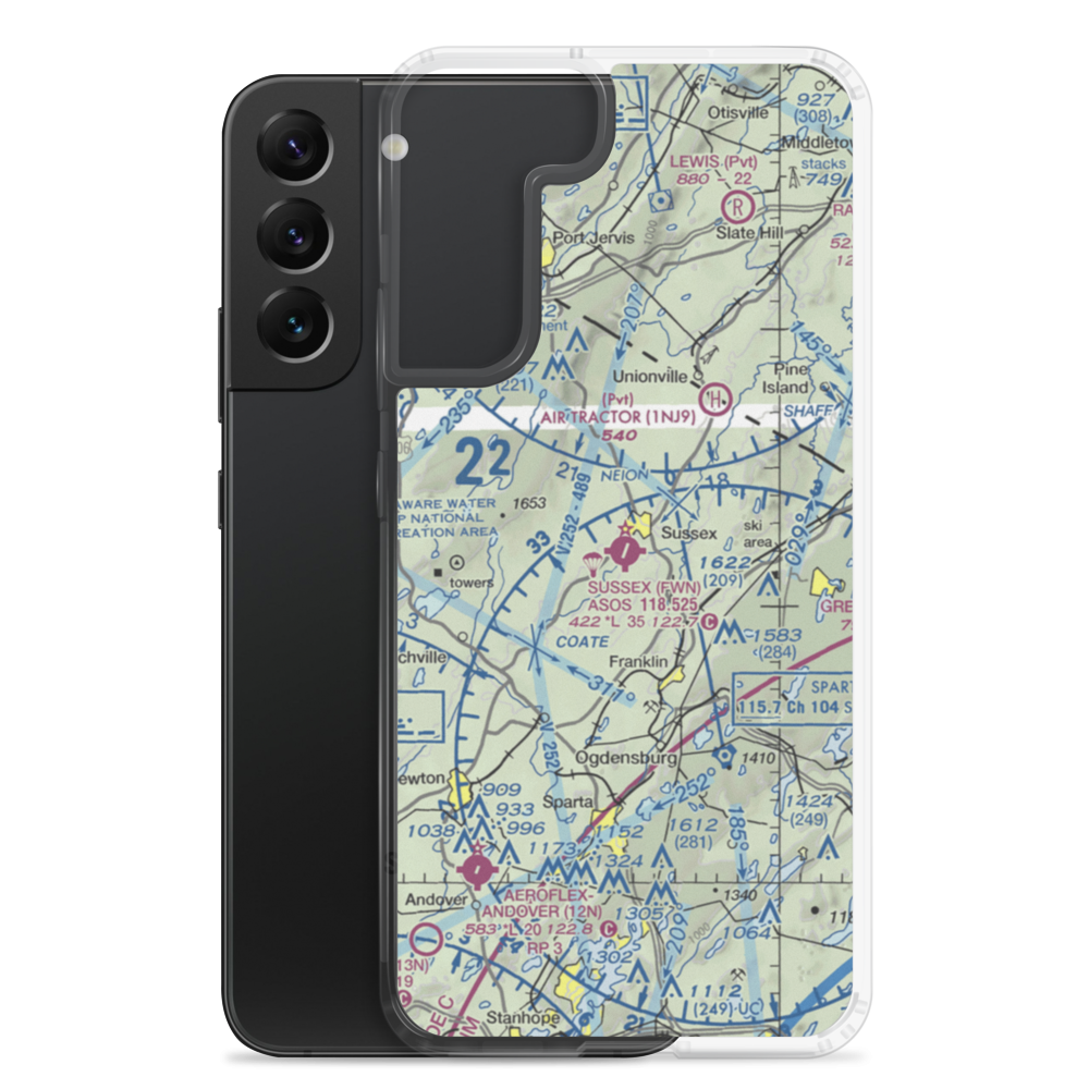 Sussex Airport (FWN) VFR Sectional Samsung Case Samsung Galaxy S22 Plus model shown