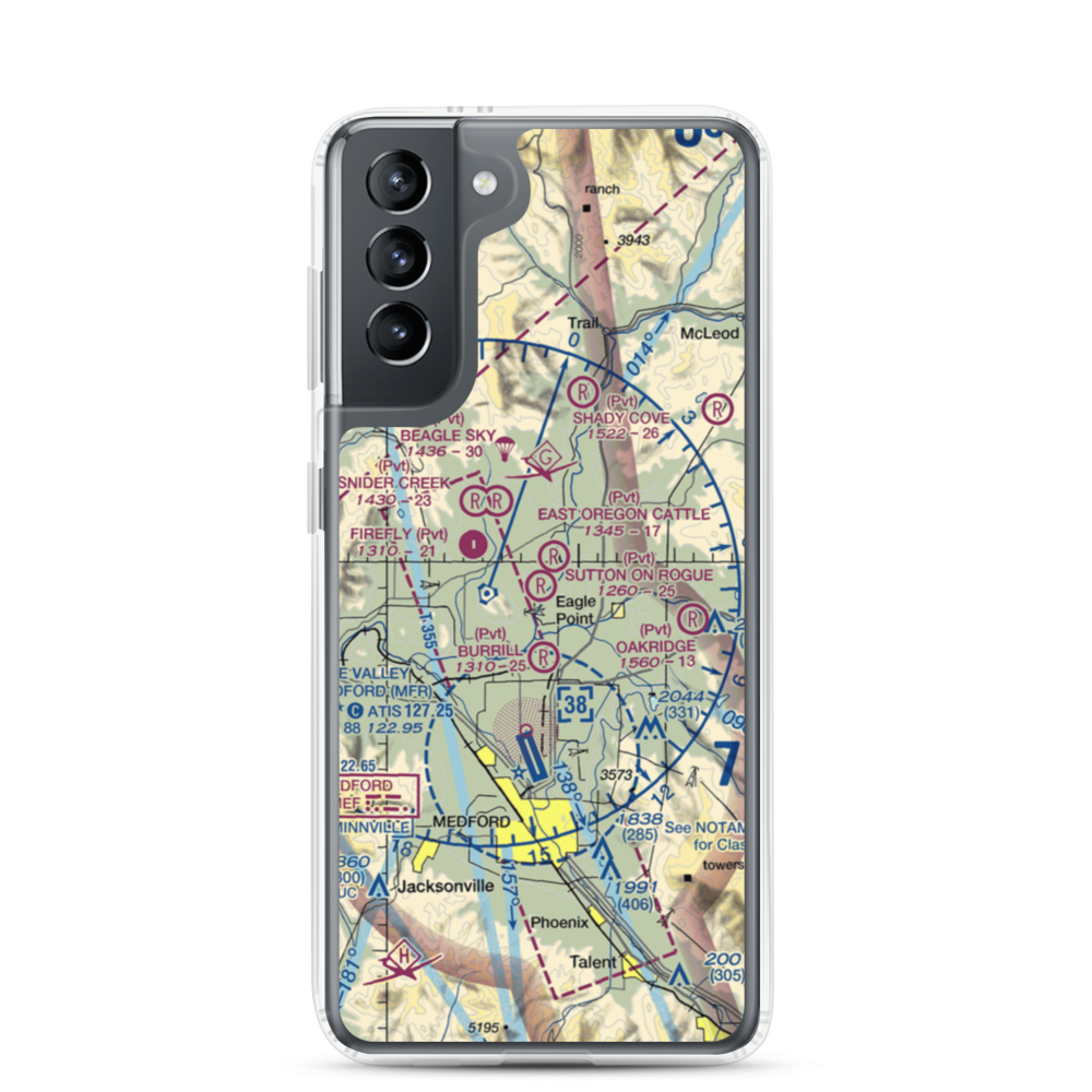 Sutton on Rogue Airport (0OR8) VFR Sectional Samsung Case Samsung Galaxy S21 model shown