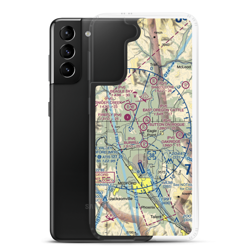Sutton on Rogue Airport (0OR8) VFR Sectional Samsung Case Samsung Galaxy S21 Plus model shown