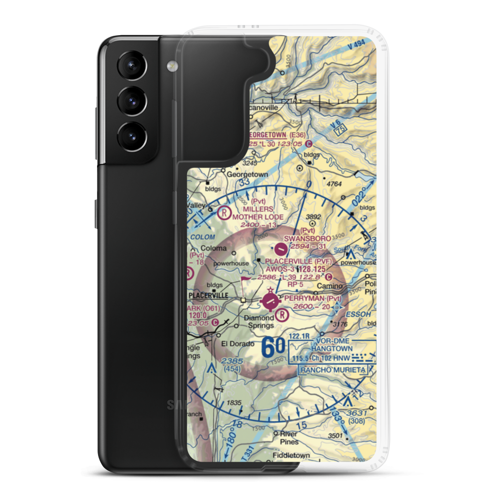 Swansboro Country Airport (01CL) VFR Sectional Samsung Case Samsung Galaxy S21 Plus model shown