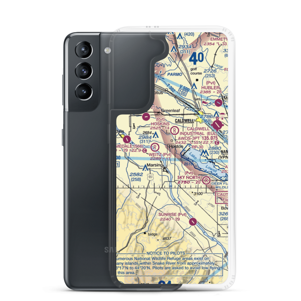 Symms Airport (08ID) VFR Sectional Samsung Case Samsung Galaxy S21 model shown