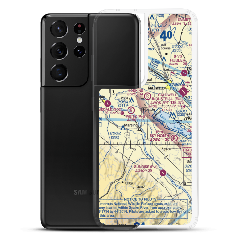 Symms Airport (08ID) VFR Sectional Samsung Case Samsung Galaxy S21 Ultra model shown