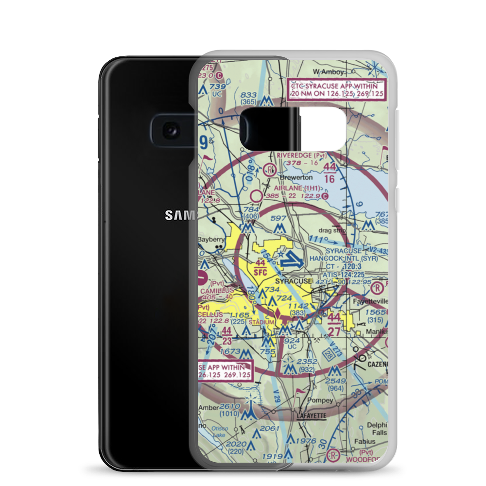 Syracuse Hancock International Airport (SYR) VFR Sectional Samsung Case Samsung Galaxy S10e model shown