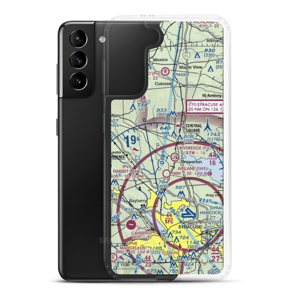 Syracuse Suburban Airport (6NK) VFR Sectional Samsung Case Samsung Galaxy S21 Plus model shown