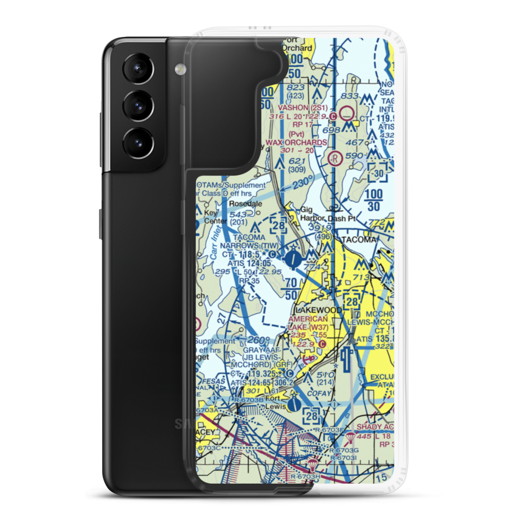 Tacoma Narrows Airport (TIW) VFR Sectional Samsung Case Samsung Galaxy S21 Plus model shown