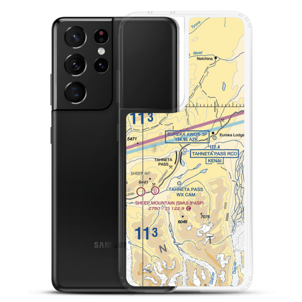 Tahneta Pass Airport (HNE) VFR Sectional Samsung Case Samsung Galaxy S21 Ultra model shown