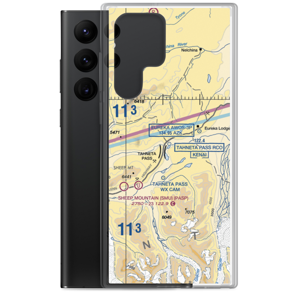 Tahneta Pass Airport (HNE) VFR Sectional Samsung Case Samsung Galaxy S22 Ultra model shown