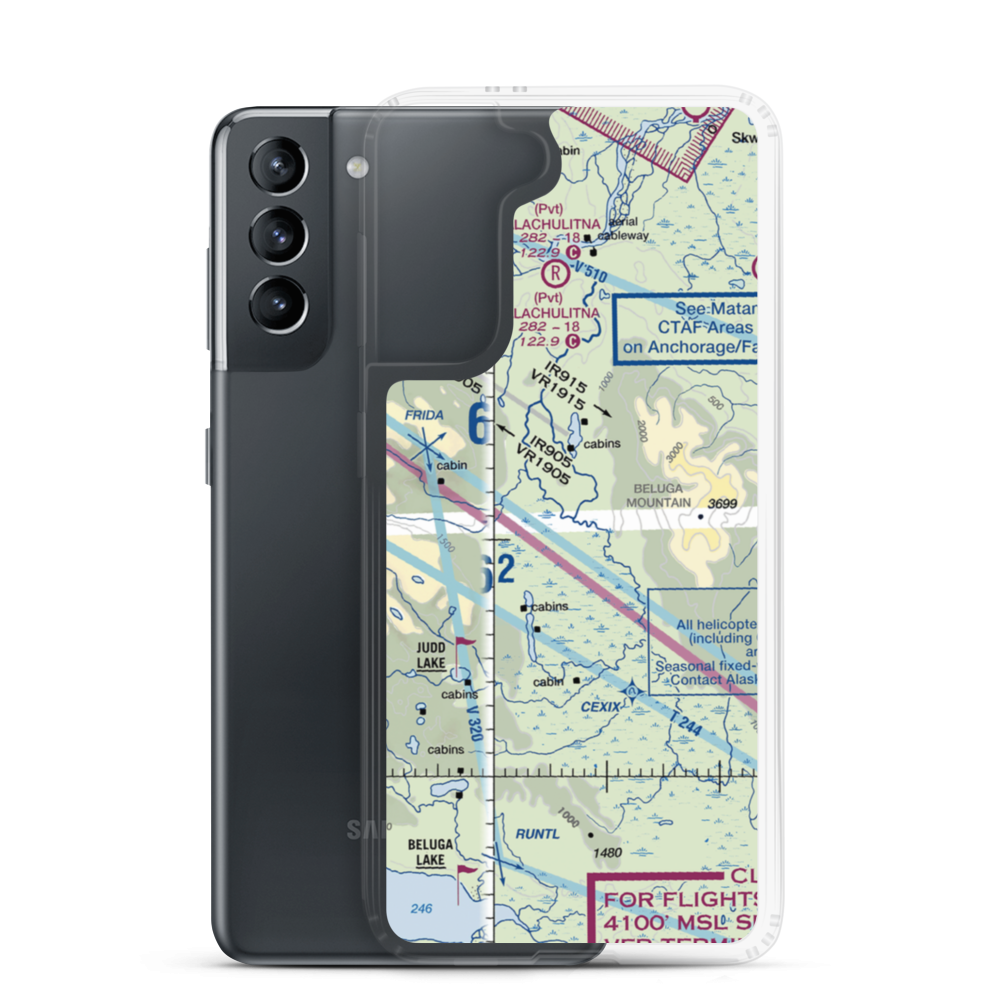 Talaheim Airport (1AK8) VFR Sectional Samsung Case Samsung Galaxy S21 model shown
