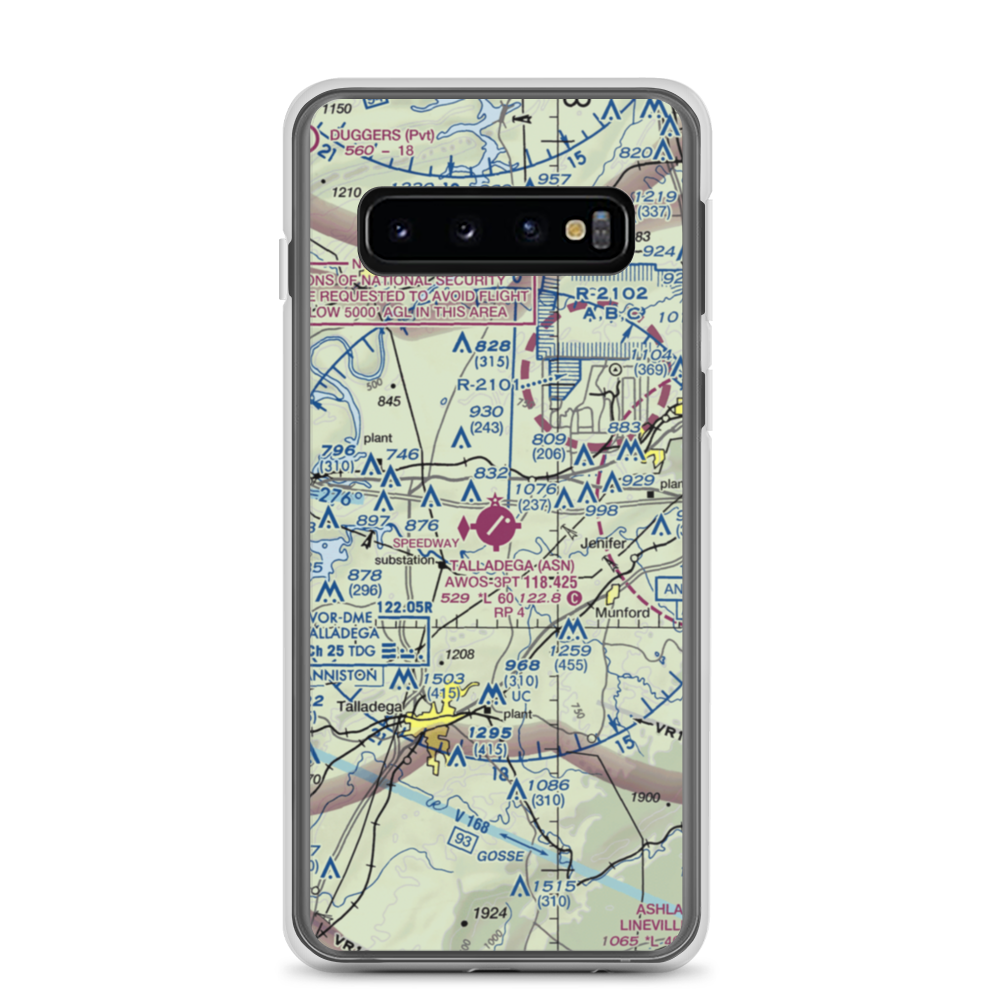 Talladega Municipal Airport (ASN) VFR Sectional Samsung Case Samsung Galaxy S10 model shown
