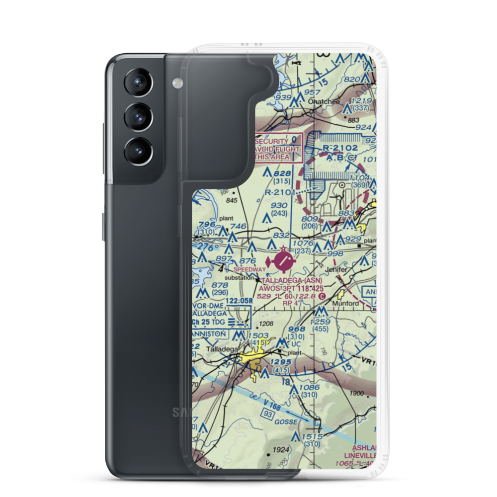 Talladega Municipal Airport (ASN) VFR Sectional Samsung Case Samsung Galaxy S21 model shown