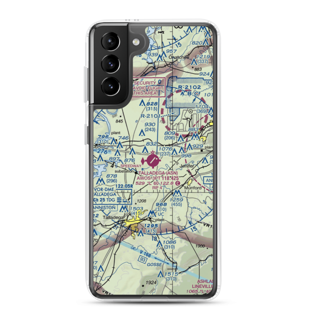 Talladega Municipal Airport (ASN) VFR Sectional Samsung Case Samsung Galaxy S21 Plus model shown