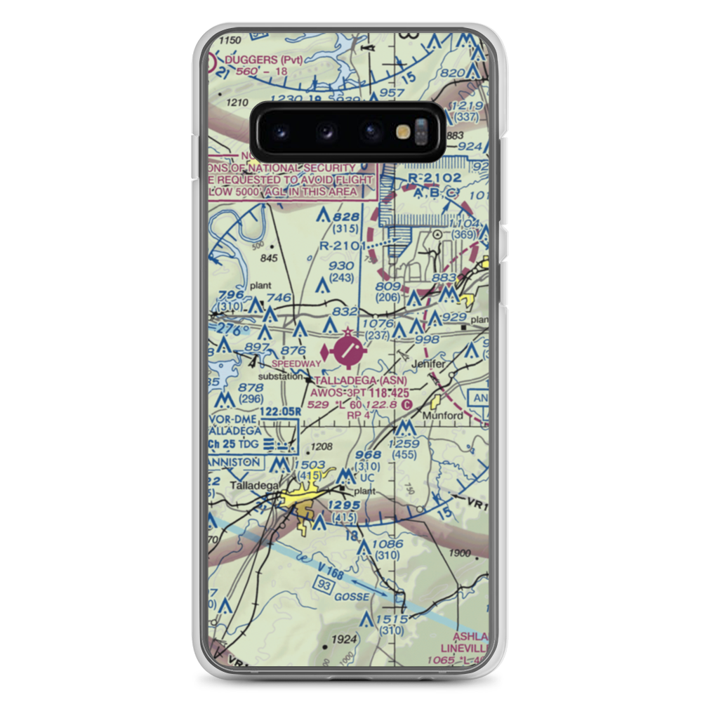 Talladega Municipal Airport (ASN) VFR Sectional Samsung Case Samsung Galaxy S10+ model shown
