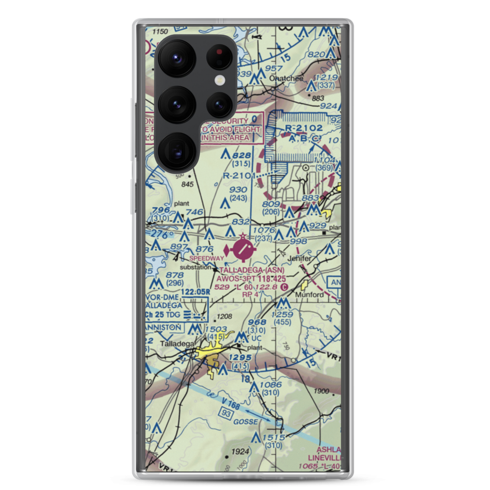 Talladega Municipal Airport (ASN) VFR Sectional Samsung Case Samsung Galaxy S22 Ultra model shown