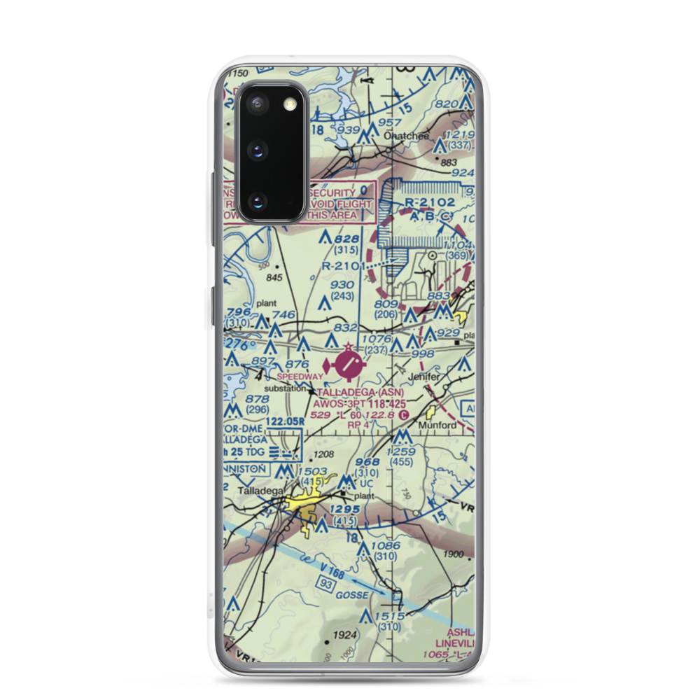 Talladega Municipal Airport (ASN) VFR Sectional Samsung Case Samsung Galaxy S20 model shown