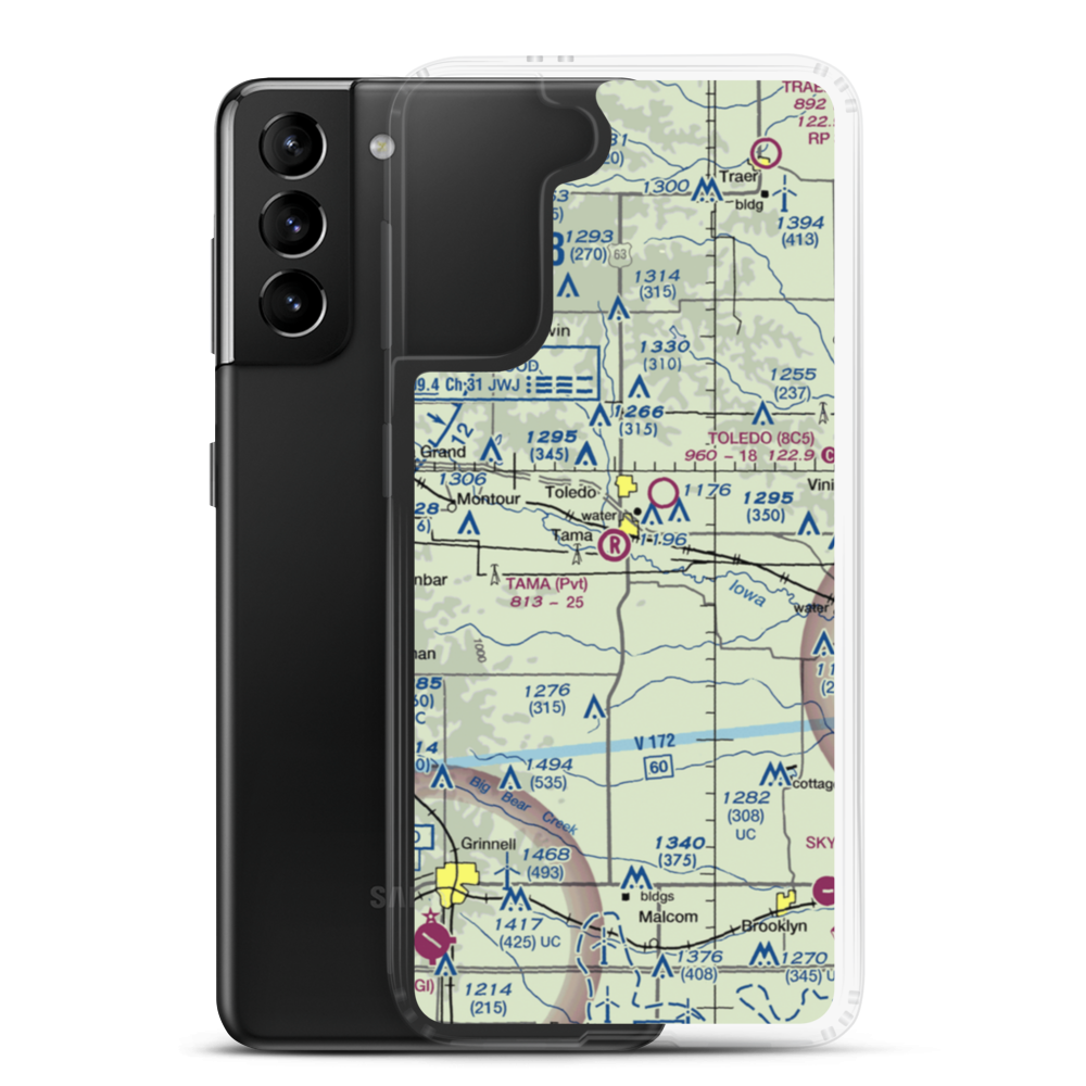 Tama Airport (53IA) VFR Sectional Samsung Case Samsung Galaxy S21 Plus model shown