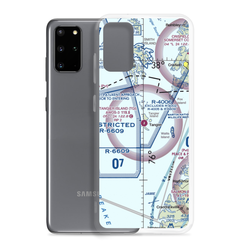Tangier Island Airport (TGI) VFR Sectional Samsung Case Samsung Galaxy S20 Plus model shown