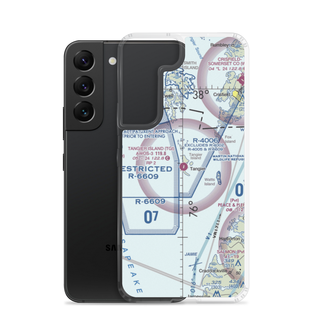 Tangier Island Airport (TGI) VFR Sectional Samsung Case Samsung Galaxy S22 model shown