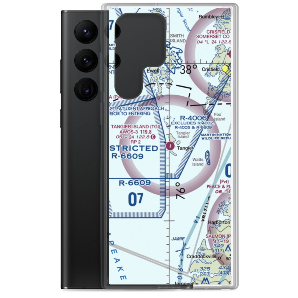 Tangier Island Airport (TGI) VFR Sectional Samsung Case Samsung Galaxy S22 Ultra model shown