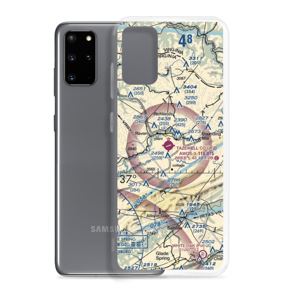 Tazewell County Airport (JFZ) VFR Sectional Samsung Case Samsung Galaxy S20 Plus model shown