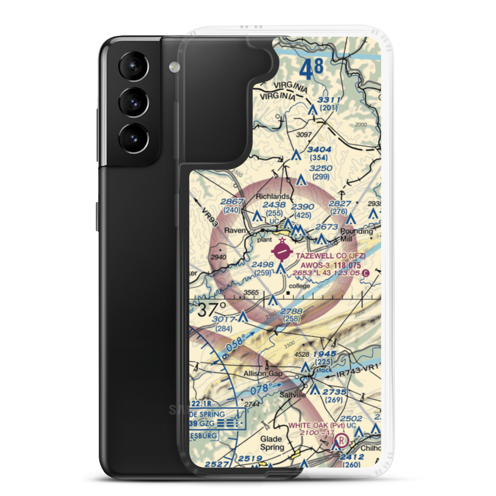 Tazewell County Airport (JFZ) VFR Sectional Samsung Case Samsung Galaxy S21 Plus model shown