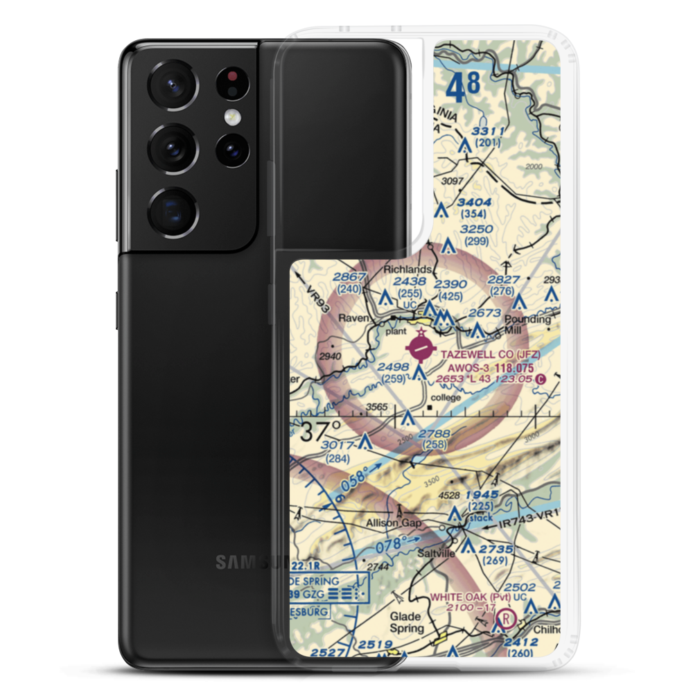 Tazewell County Airport (JFZ) VFR Sectional Samsung Case Samsung Galaxy S21 Ultra model shown