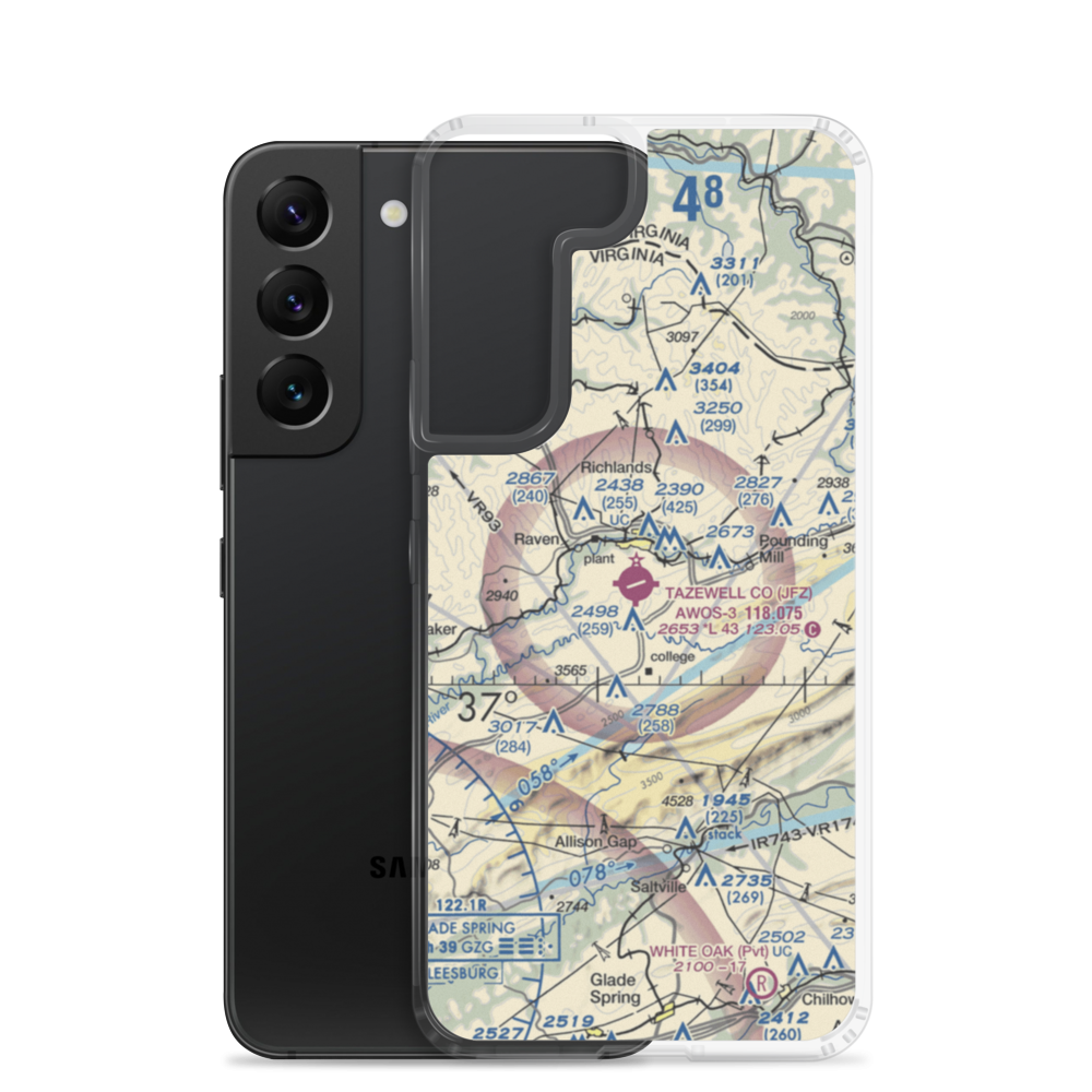 Tazewell County Airport (JFZ) VFR Sectional Samsung Case Samsung Galaxy S22 model shown
