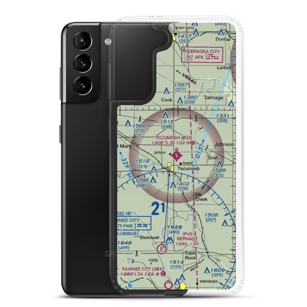 Tecumseh Municipal Airport (0G3) VFR Sectional Samsung Case Samsung Galaxy S21 Plus model shown