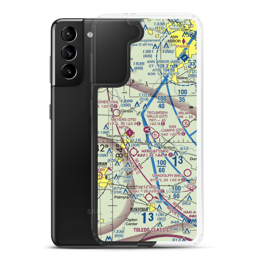 Tecumseh Products Airport (36MI) VFR Sectional Samsung Case Samsung Galaxy S21 Plus model shown