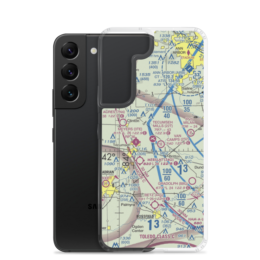Tecumseh Products Airport (36MI) VFR Sectional Samsung Case Samsung Galaxy S22 model shown