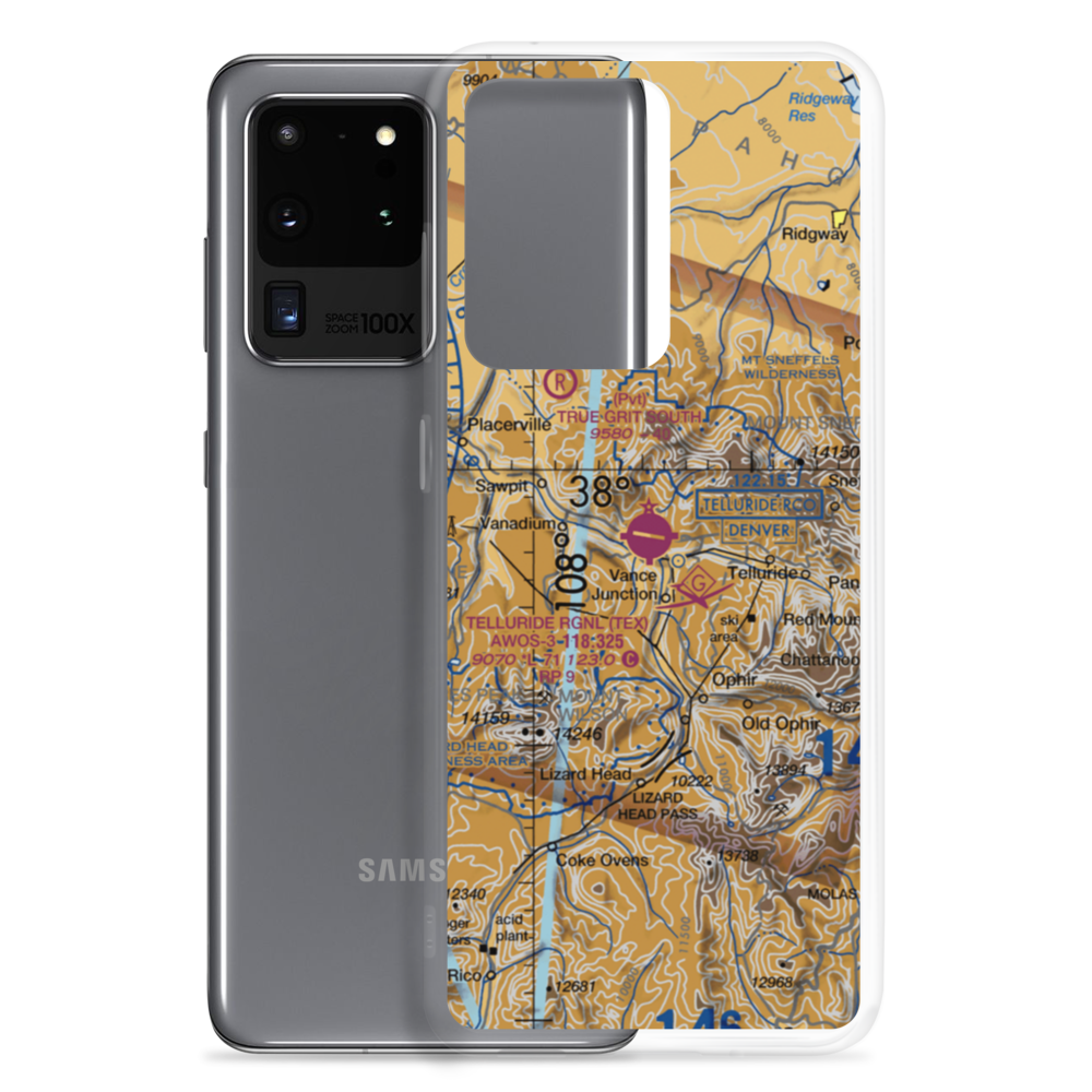 Telluride Regional Airport (TEX) VFR Sectional Samsung Case Samsung Galaxy S20 Ultra model shown