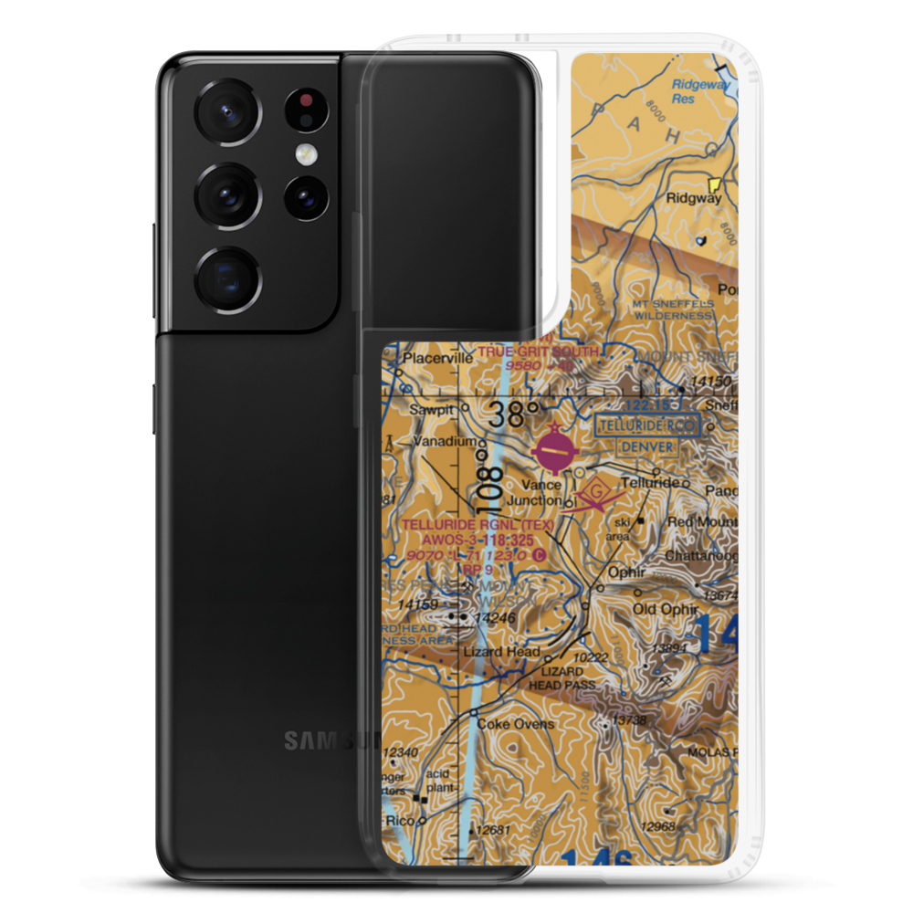 Telluride Regional Airport (TEX) VFR Sectional Samsung Case Samsung Galaxy S21 Ultra model shown