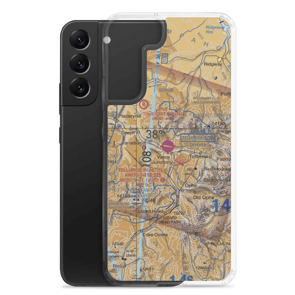 Telluride Regional Airport (TEX) VFR Sectional Samsung Case Samsung Galaxy S22 Plus model shown