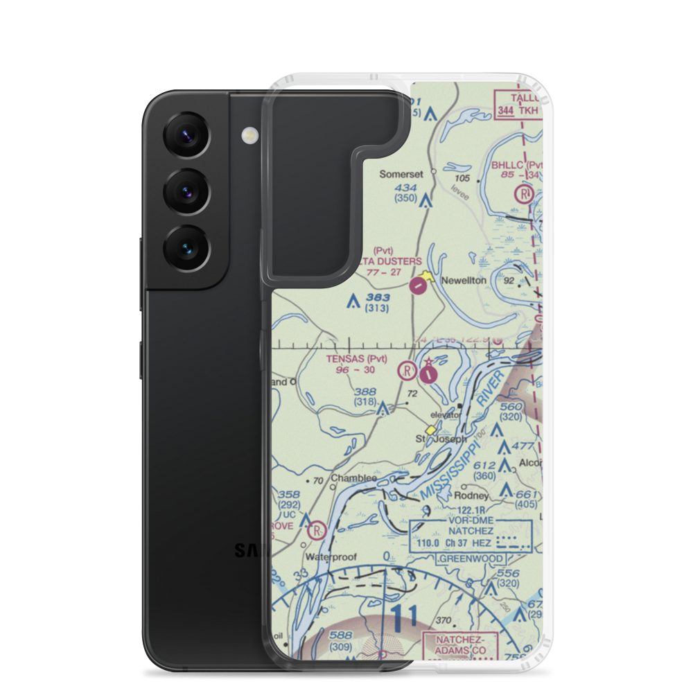 Tensas Flying Service Airport (LA53) VFR Sectional Samsung Case Samsung Galaxy S22 model shown