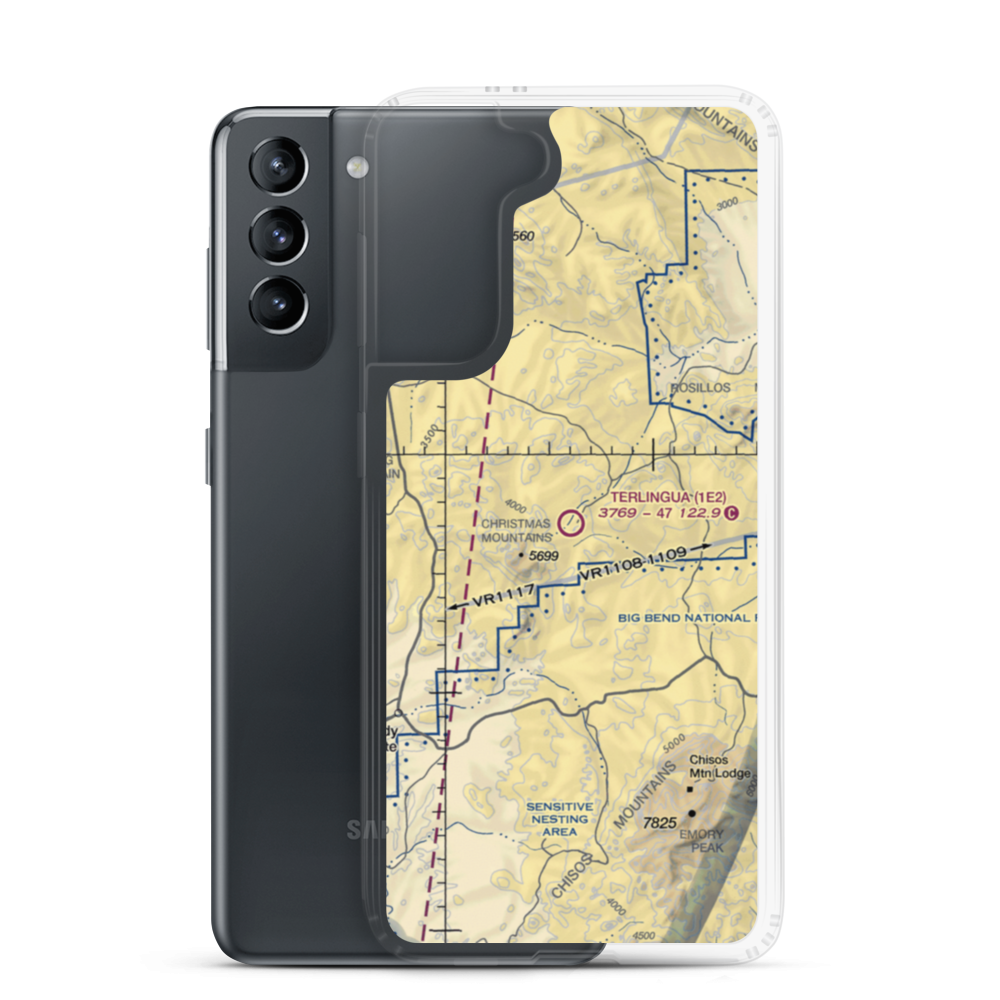Terlingua Ranch Airport (1E2) VFR Sectional Samsung Case Samsung Galaxy S21 model shown