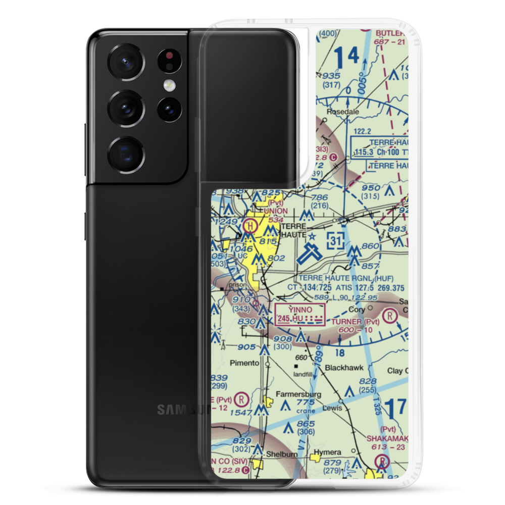 Terre Haute Regional Airport, Hulman Field (HUF) VFR Sectional Samsung Case Samsung Galaxy S21 Ultra model shown