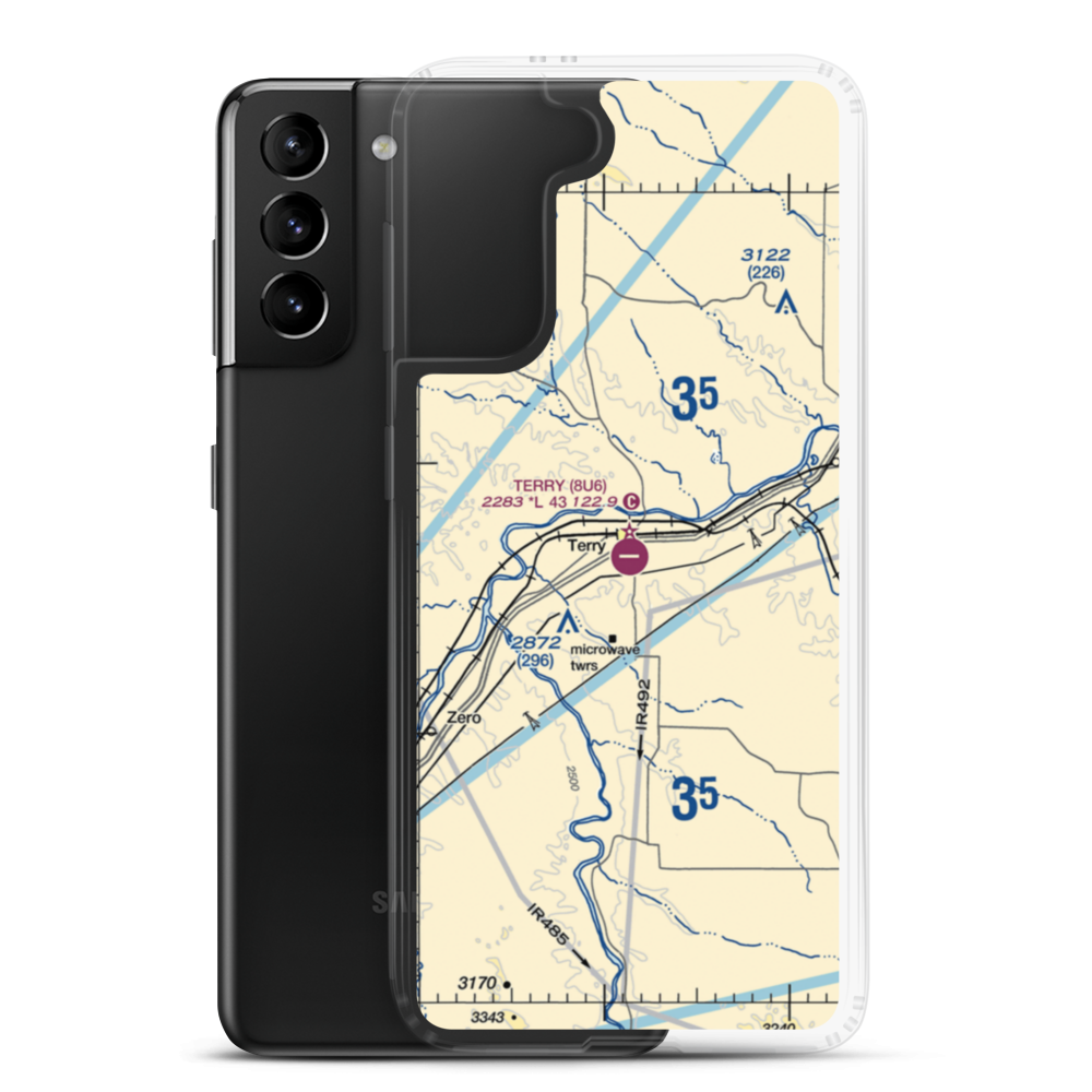 Terry Airport (8U6) VFR Sectional Samsung Case Samsung Galaxy S21 Plus model shown