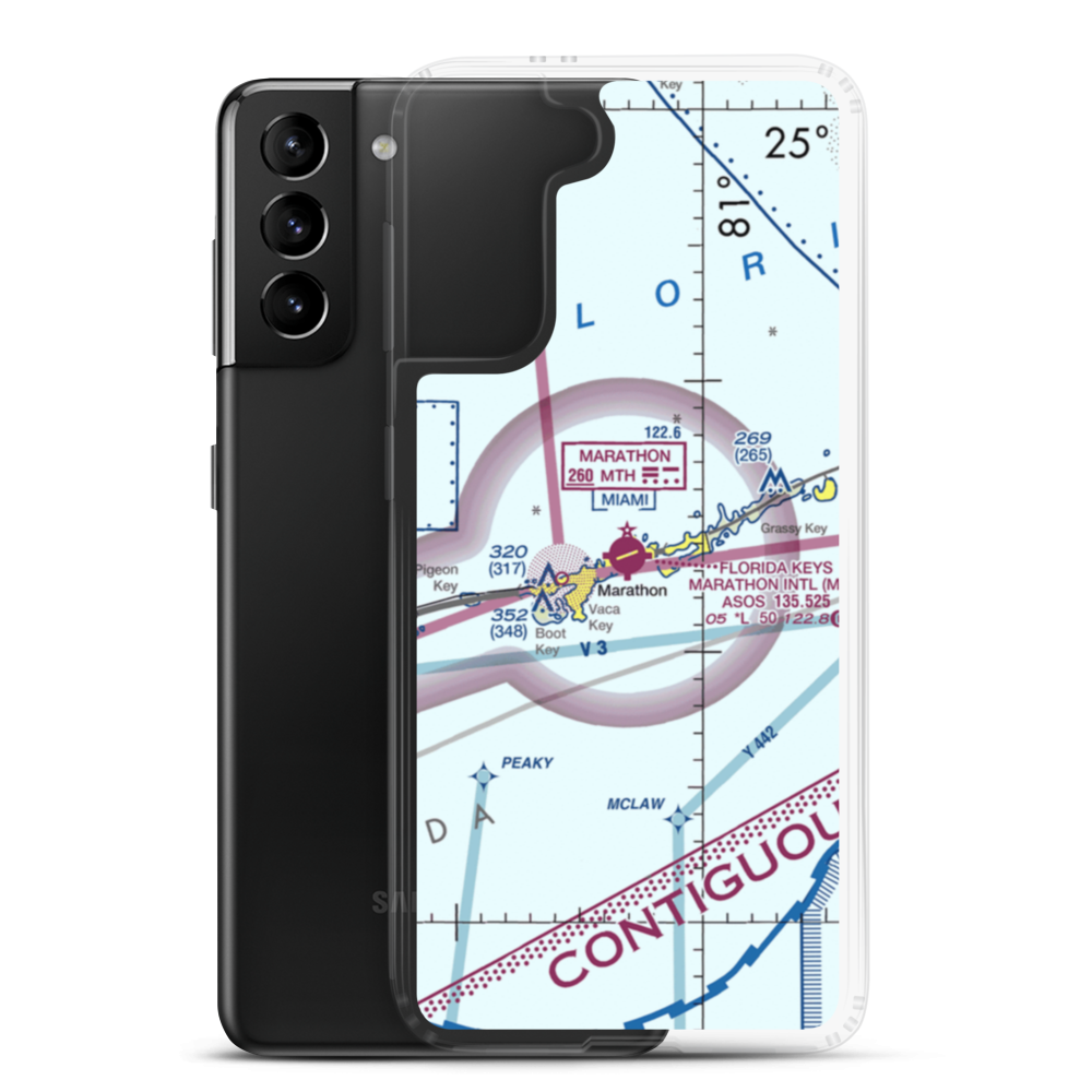 The Florida Keys Marathon Airport (MTH) VFR Sectional Samsung Case Samsung Galaxy S21 Plus model shown