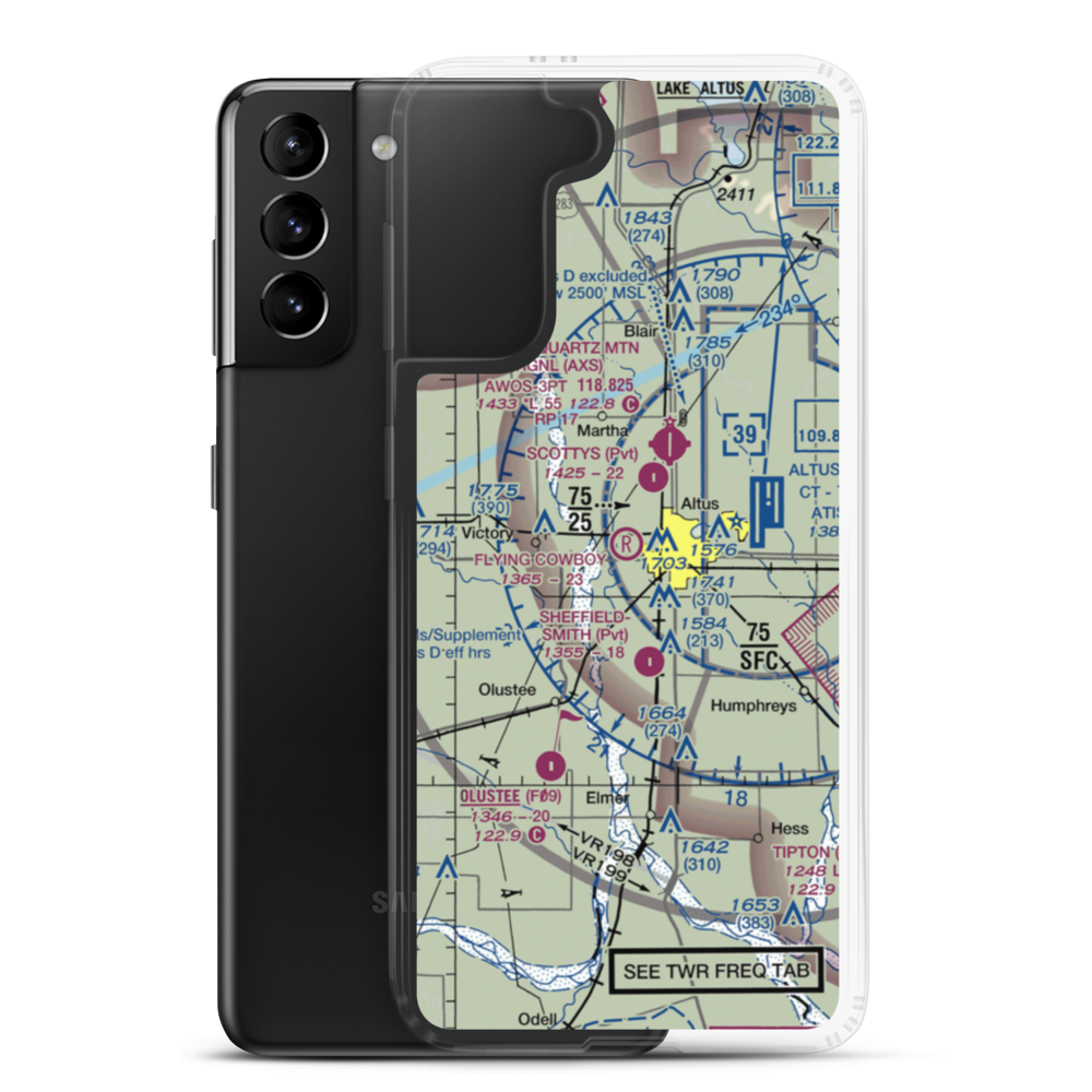 The Flying Cowboy Airport (91OK) VFR Sectional Samsung Case Samsung Galaxy S21 Plus model shown