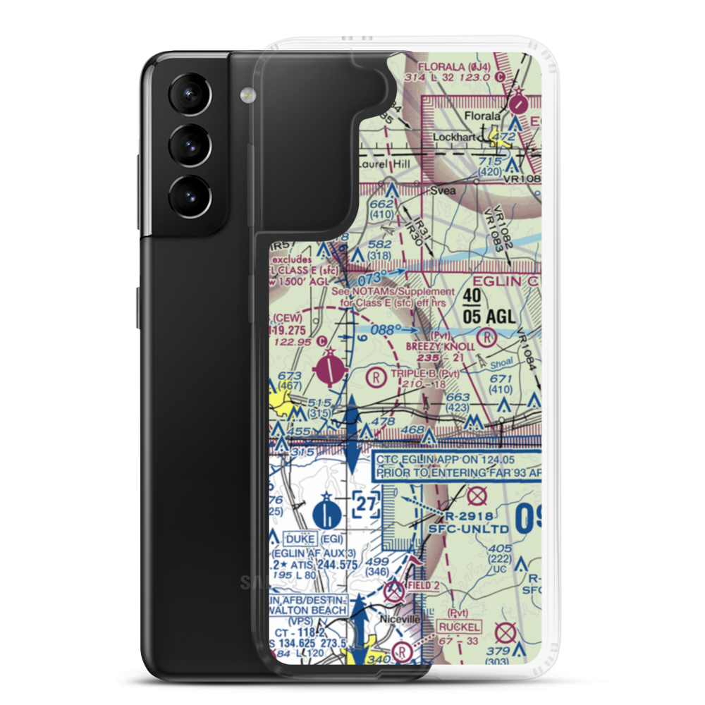 The Funny Farm Airport (FD03) VFR Sectional Samsung Case Samsung Galaxy S21 Plus model shown