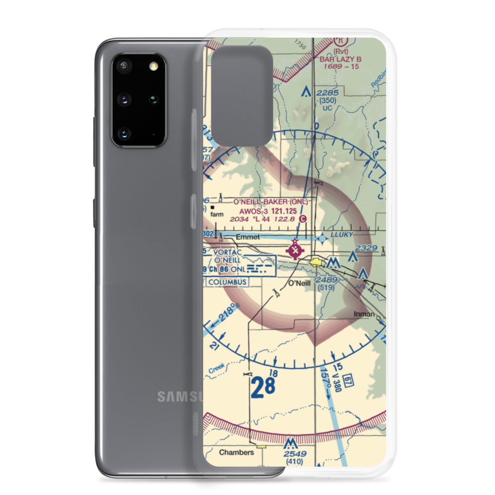 The O'Neill Municipal John L Baker Field (ONL) VFR Sectional Samsung Case Samsung Galaxy S20 Plus model shown