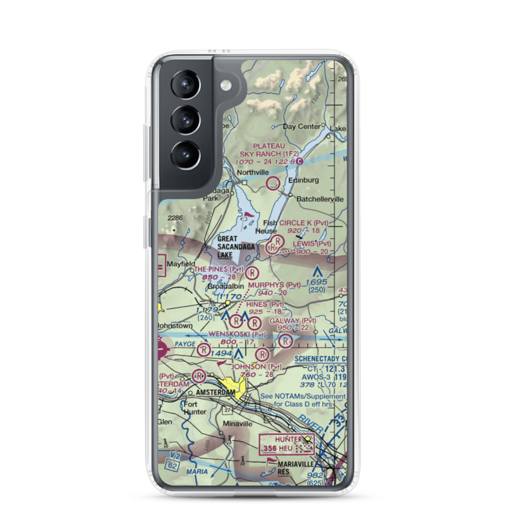 The Pines Airport (NY64) VFR Sectional Samsung Case Samsung Galaxy S21 model shown