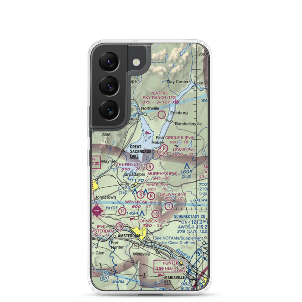 The Pines Airport (NY64) VFR Sectional Samsung Case Samsung Galaxy S22 model shown