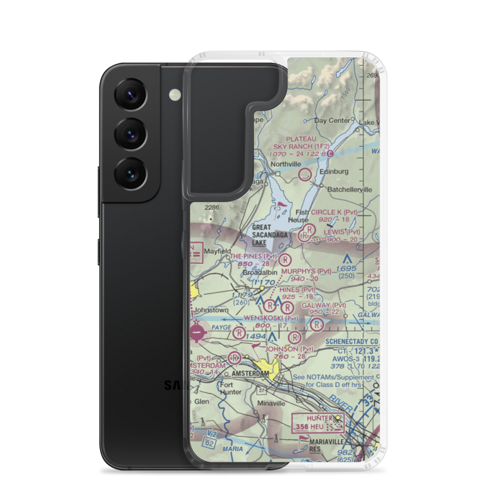 The Pines Airport (NY64) VFR Sectional Samsung Case Samsung Galaxy S22 model shown