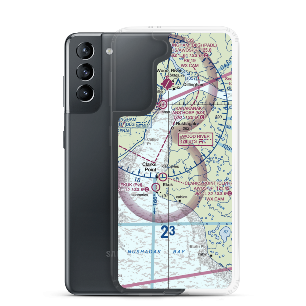 The Queens Airport (93AK) VFR Sectional Samsung Case Samsung Galaxy S21 model shown