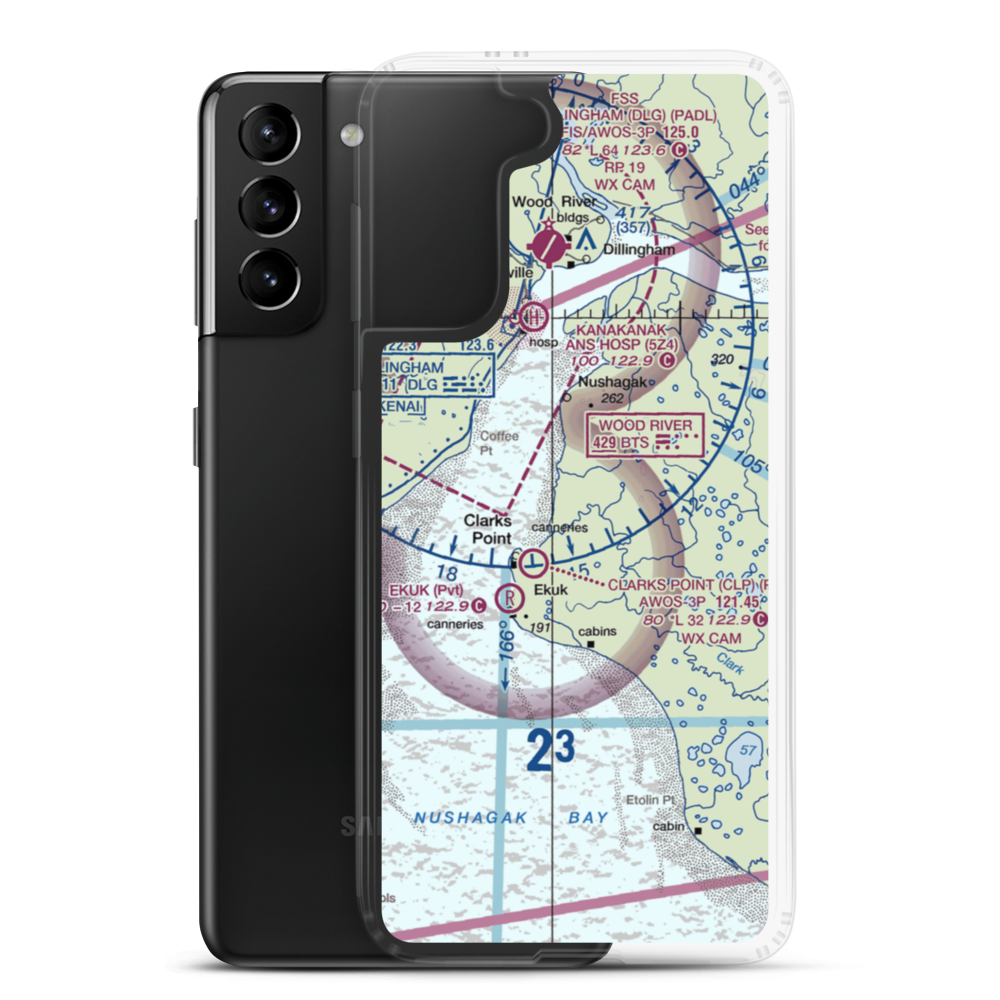 The Queens Airport (93AK) VFR Sectional Samsung Case Samsung Galaxy S21 Plus model shown