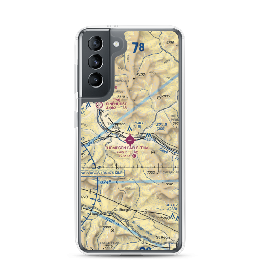 Thompson Falls Airport (THM) VFR Sectional Samsung Case Samsung Galaxy S21 model shown