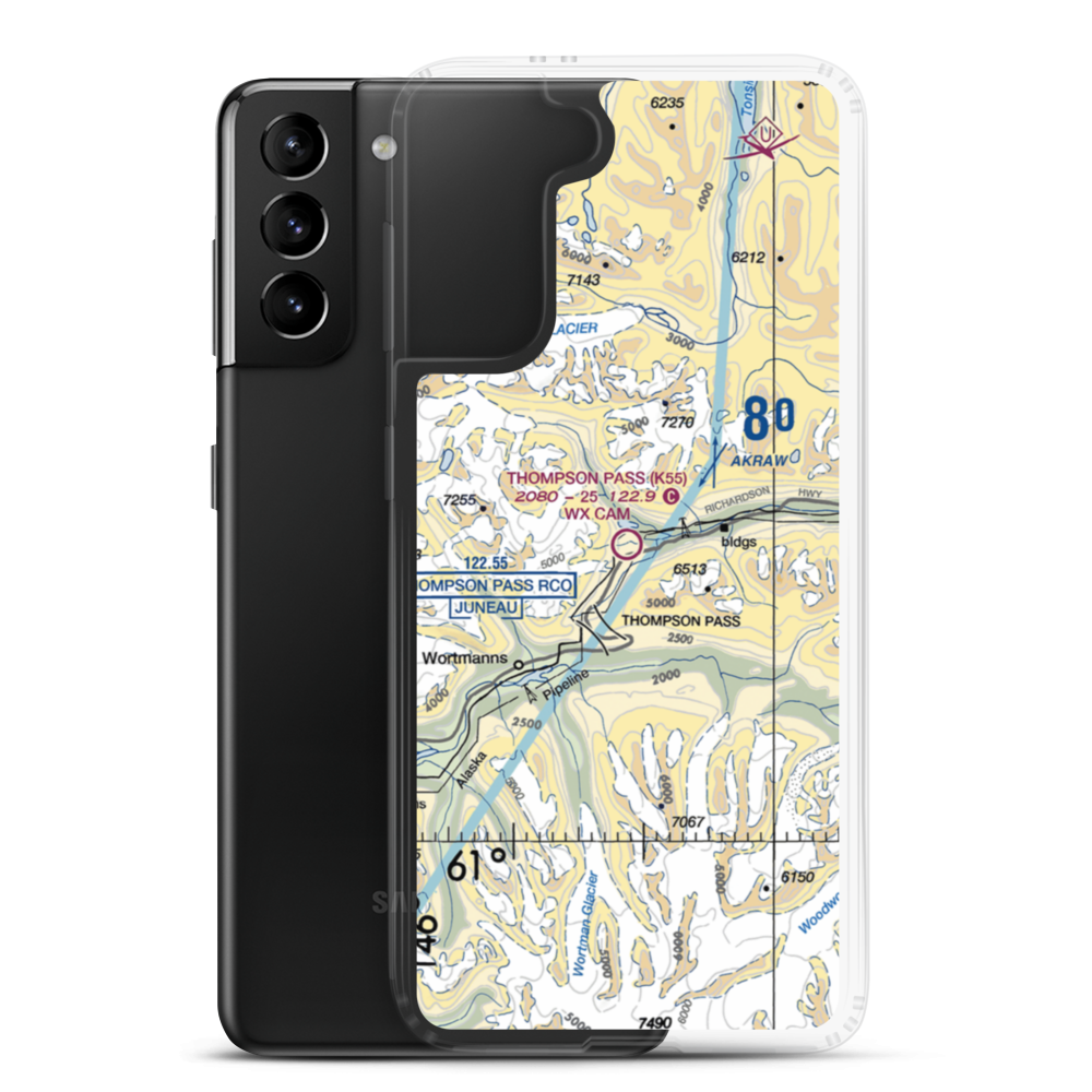 Thompson Pass Airport (K55) VFR Sectional Samsung Case Samsung Galaxy S21 Plus model shown