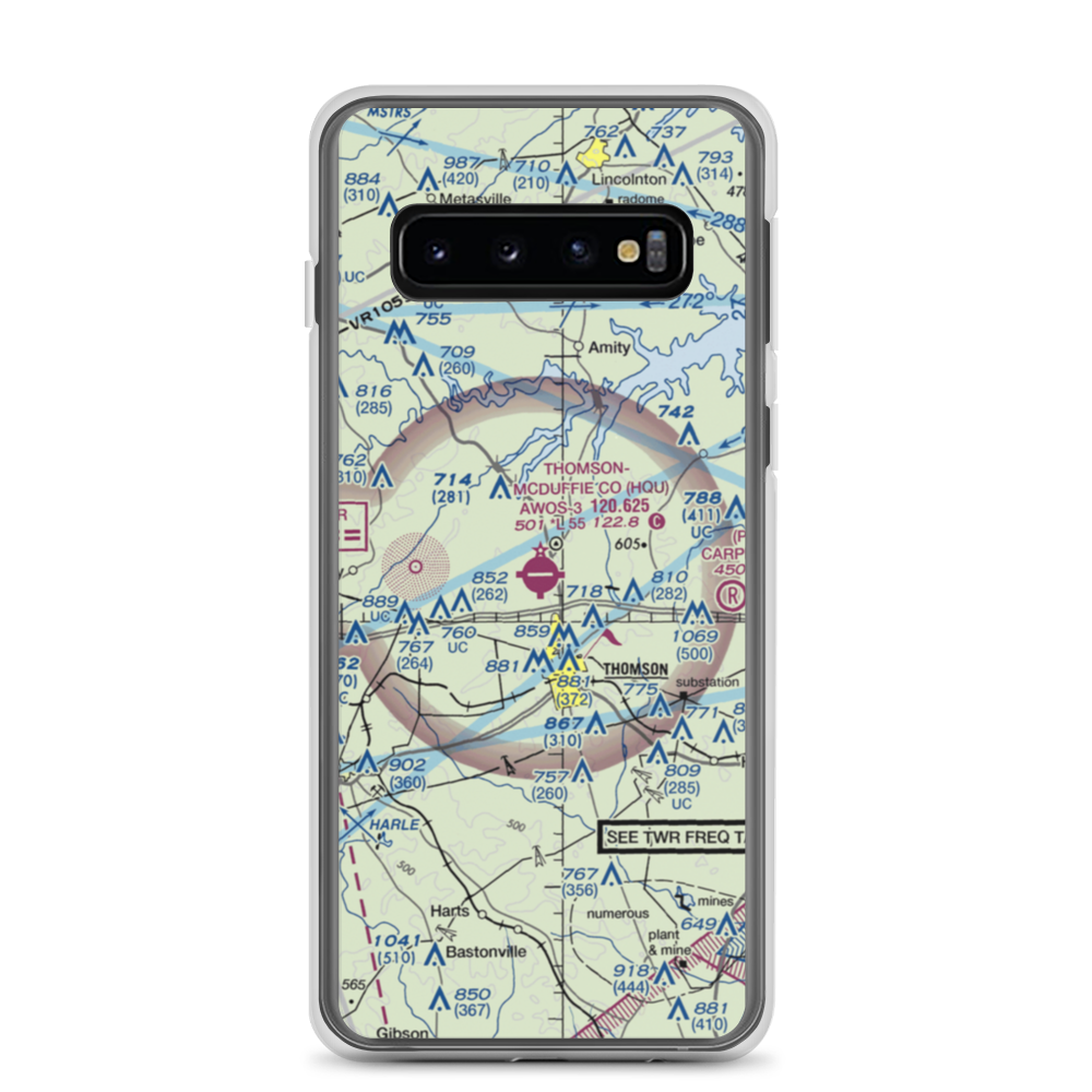 Thomson-McDuffie County Airport (HQU) VFR Sectional Samsung Case Samsung Galaxy S10 model shown