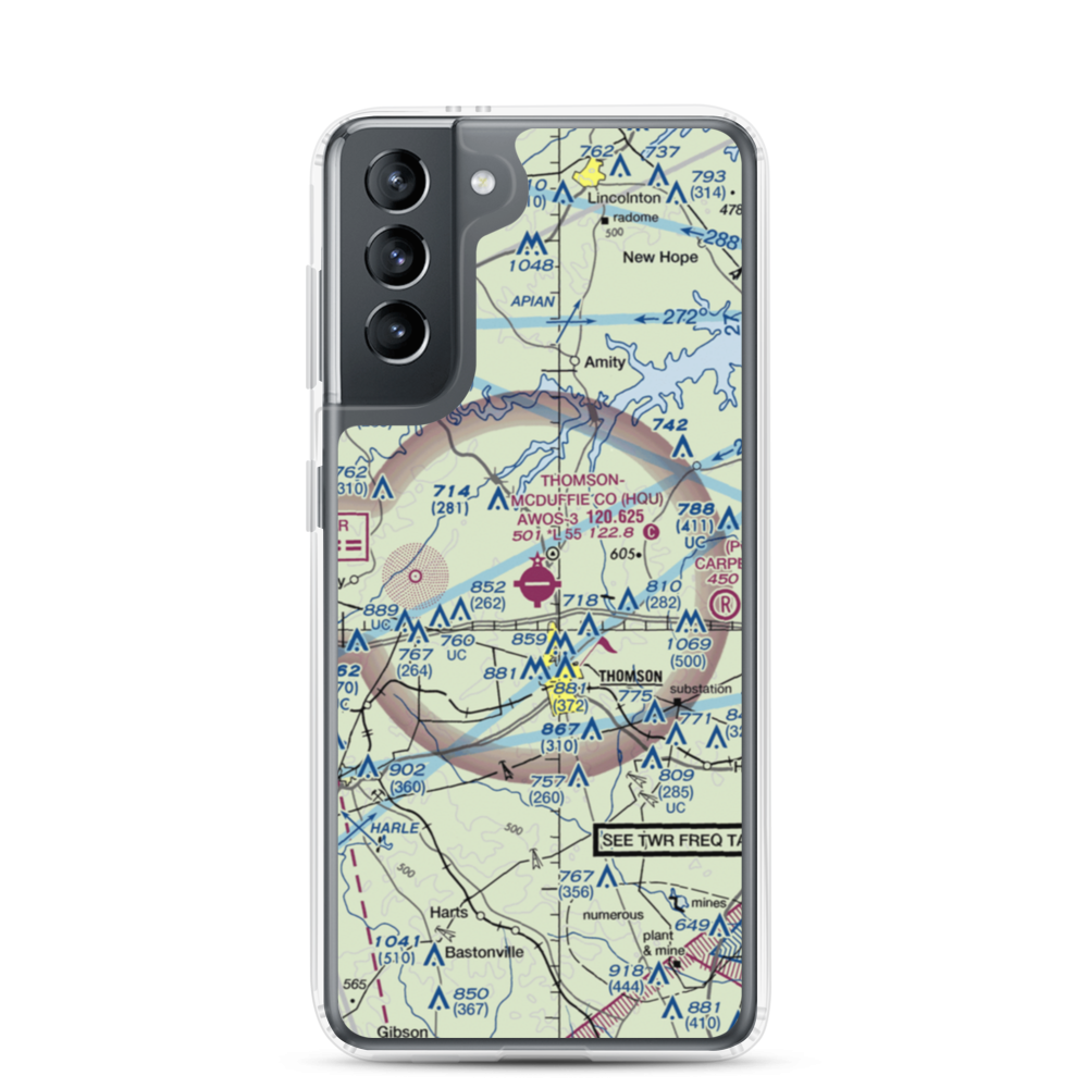 Thomson-McDuffie County Airport (HQU) VFR Sectional Samsung Case Samsung Galaxy S21 model shown