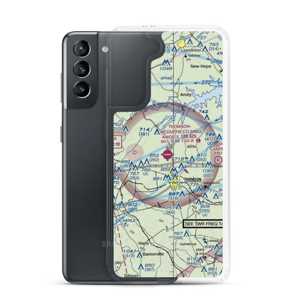 Thomson-McDuffie County Airport (HQU) VFR Sectional Samsung Case Samsung Galaxy S21 model shown